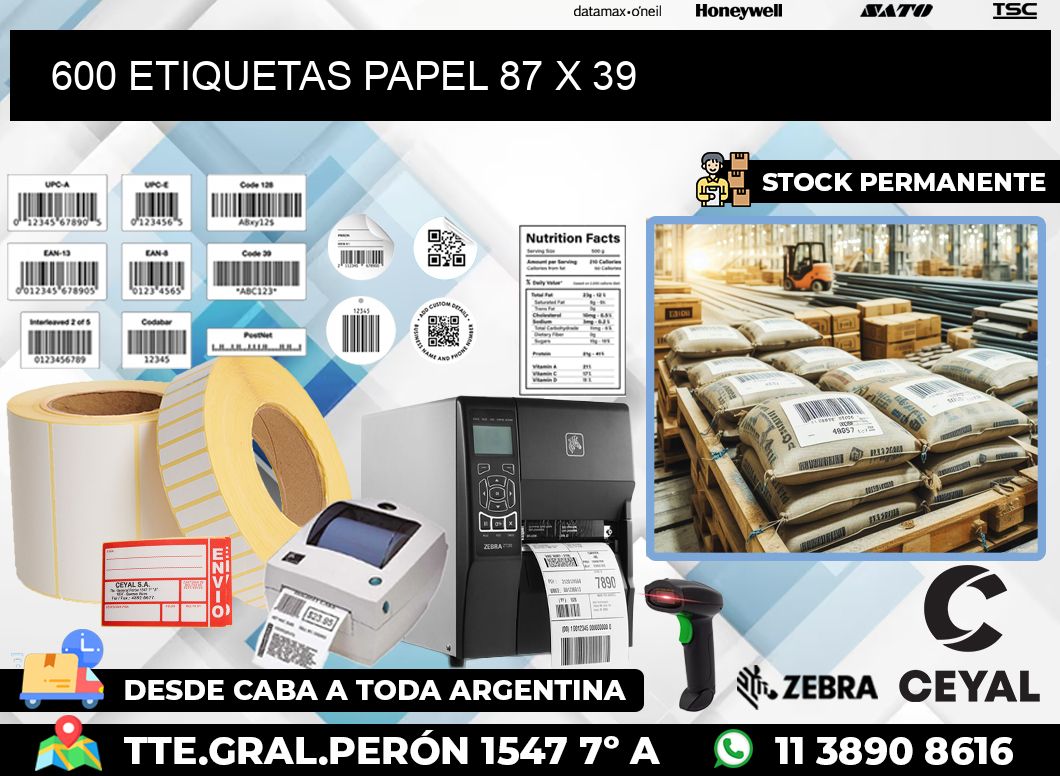 600 ETIQUETAS PAPEL 87 x 39