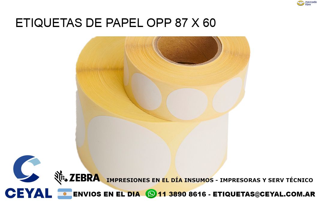 ETIQUETAS DE PAPEL OPP 87 x 60