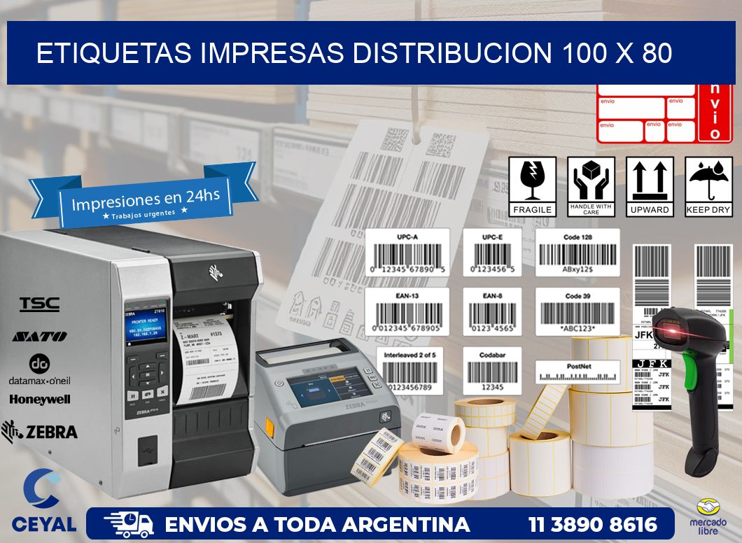 ETIQUETAS IMPRESAS DISTRIBUCION 100 x 80