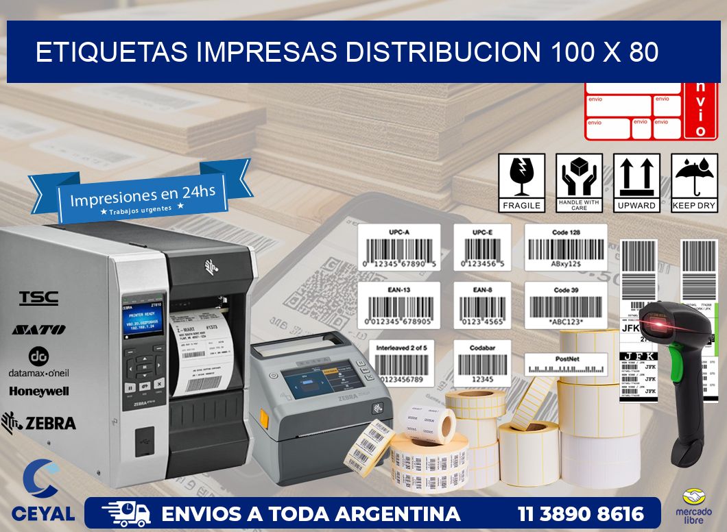 ETIQUETAS IMPRESAS DISTRIBUCION 100 x 80