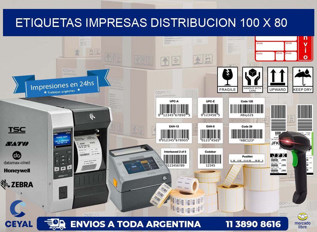 ETIQUETAS IMPRESAS DISTRIBUCION 100 x 80