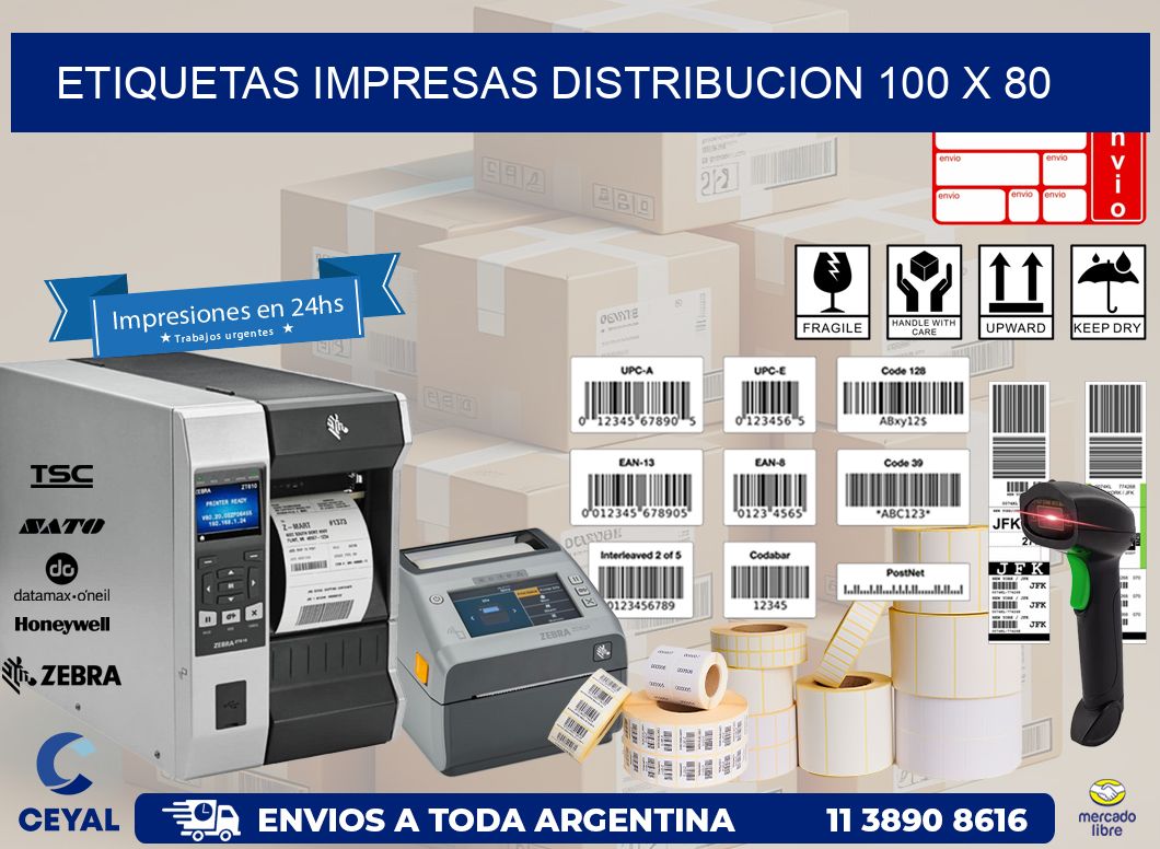 ETIQUETAS IMPRESAS DISTRIBUCION 100 x 80