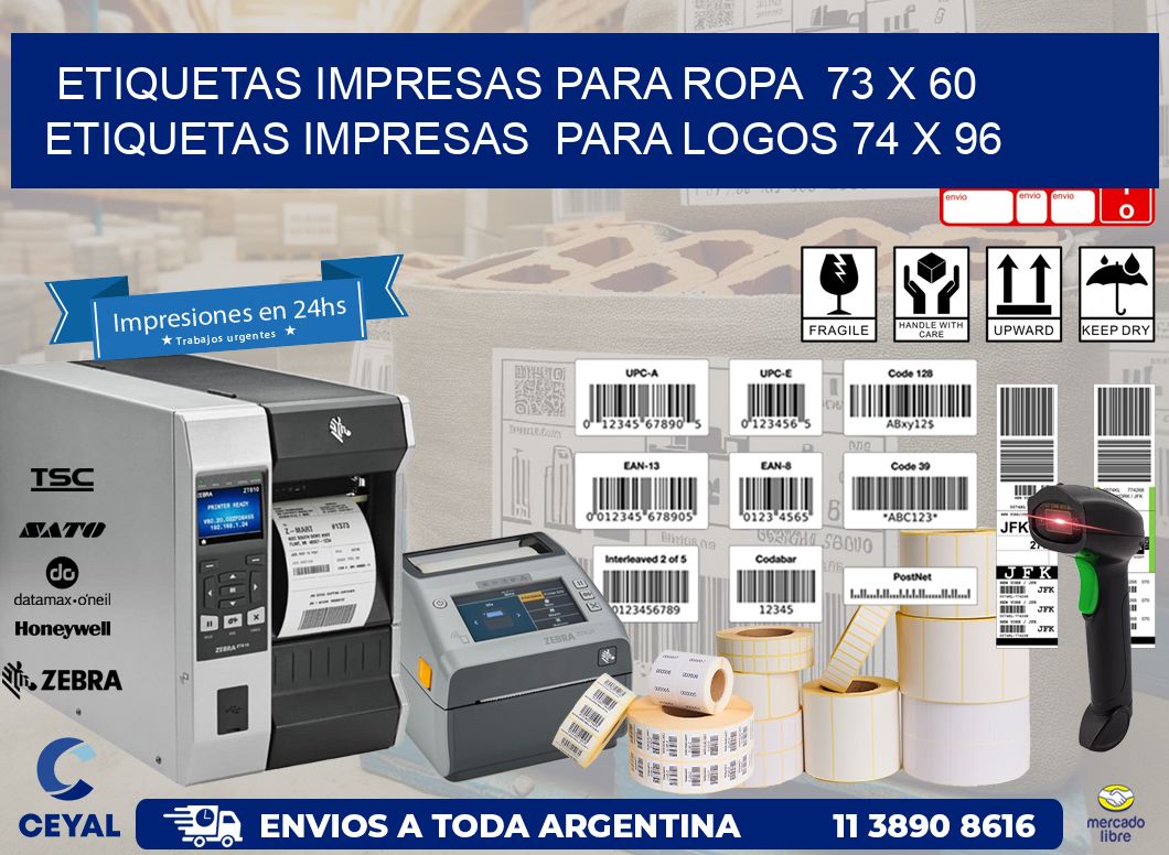 ETIQUETAS IMPRESAS PARA ROPA  73 x 60 ETIQUETAS IMPRESAS  PARA LOGOS 74 x 96