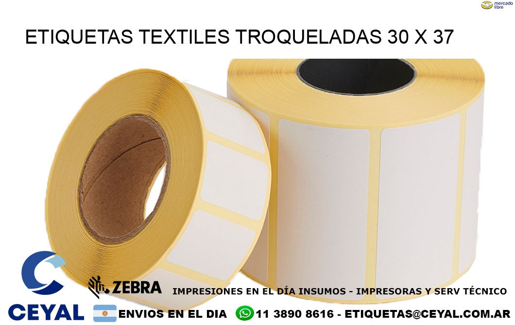 ETIQUETAS TEXTILES TROQUELADAS 30 x 37