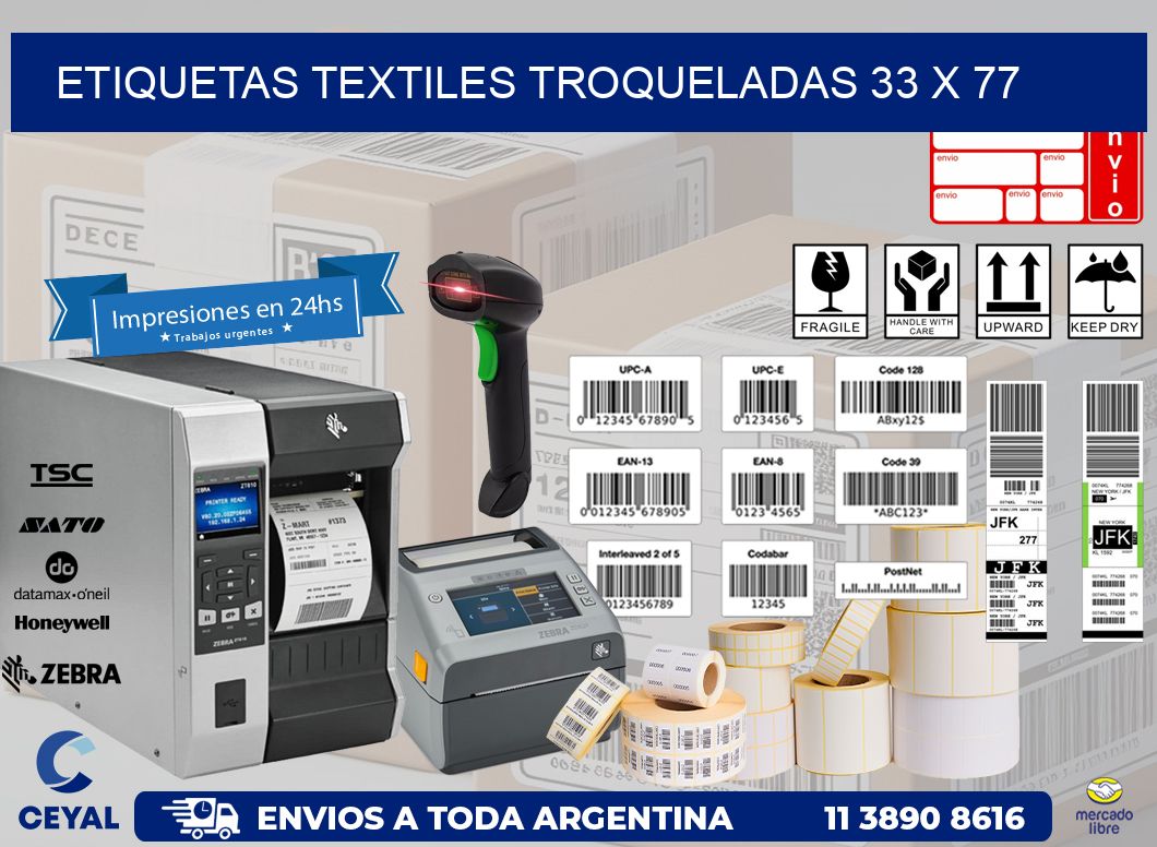 ETIQUETAS TEXTILES TROQUELADAS 33 x 77