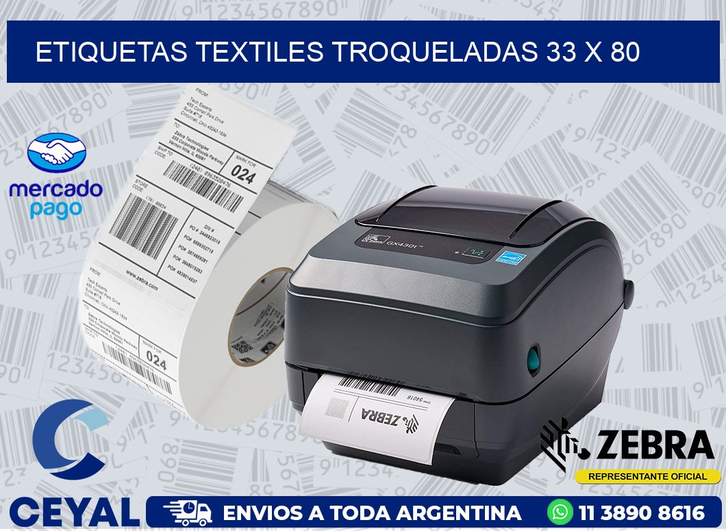 ETIQUETAS TEXTILES TROQUELADAS 33 x 80