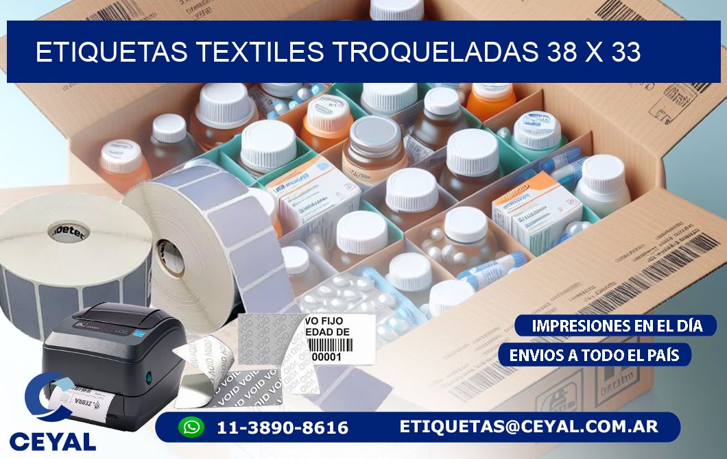 ETIQUETAS TEXTILES TROQUELADAS 38 x 33