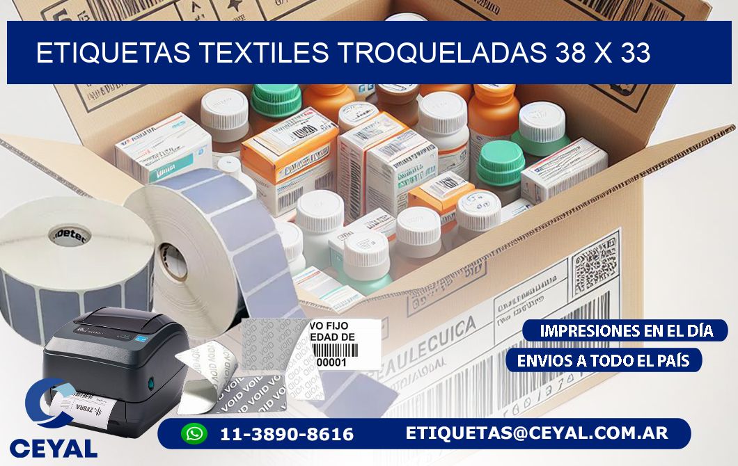 ETIQUETAS TEXTILES TROQUELADAS 38 x 33