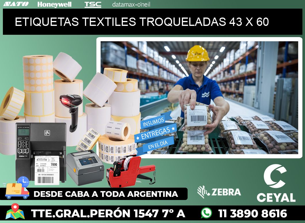 ETIQUETAS TEXTILES TROQUELADAS 43 x 60