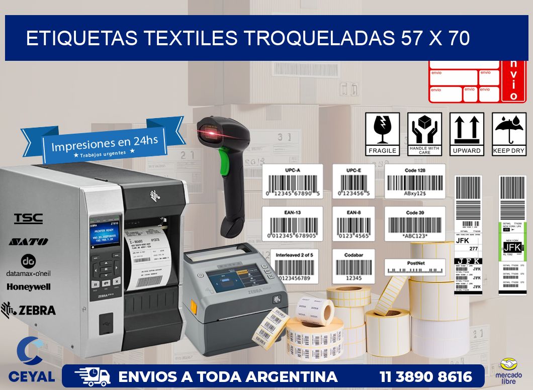 ETIQUETAS TEXTILES TROQUELADAS 57 x 70