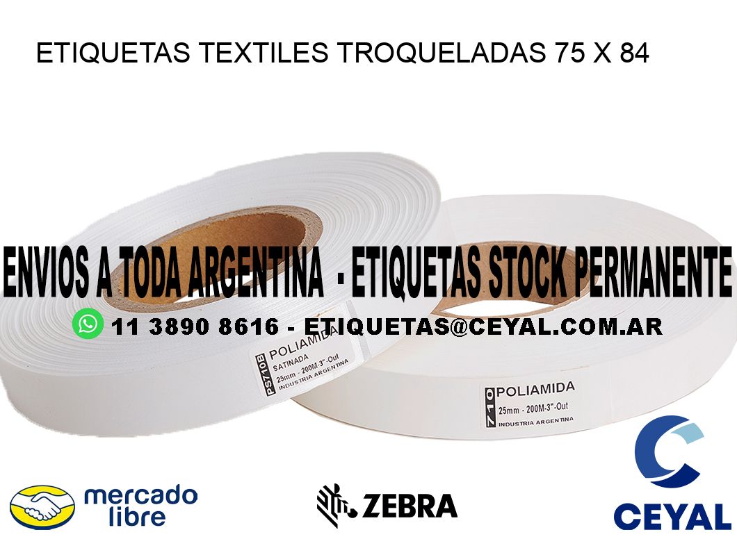 ETIQUETAS TEXTILES TROQUELADAS 75 x 84