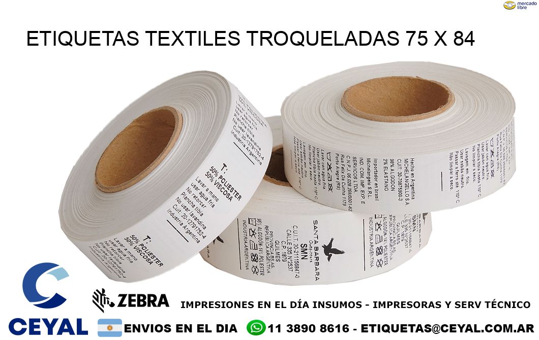 ETIQUETAS TEXTILES TROQUELADAS 75 x 84