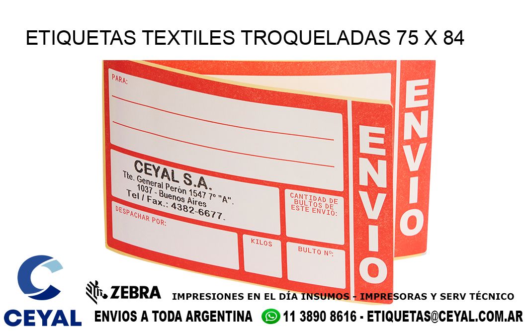 ETIQUETAS TEXTILES TROQUELADAS 75 x 84