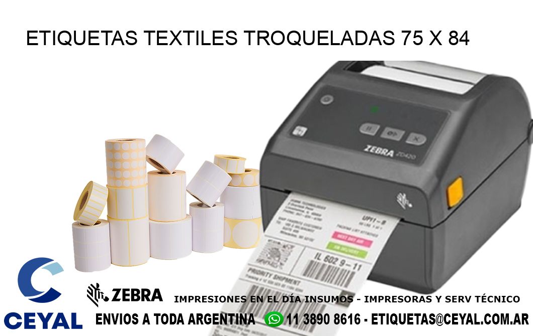 ETIQUETAS TEXTILES TROQUELADAS 75 x 84