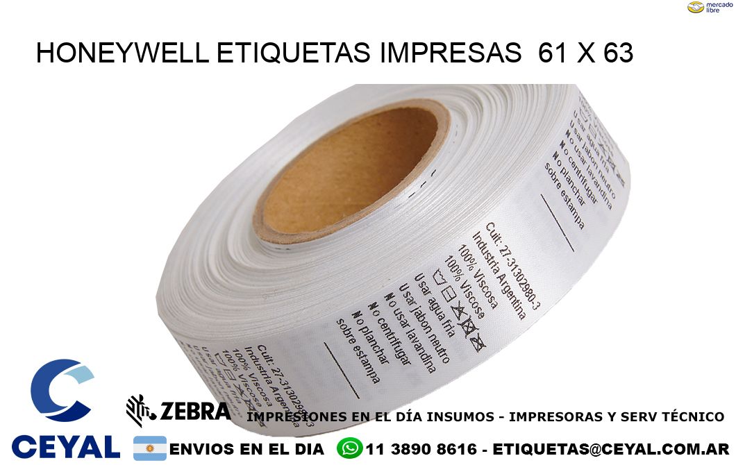 HONEYWELL ETIQUETAS IMPRESAS  61 x 63