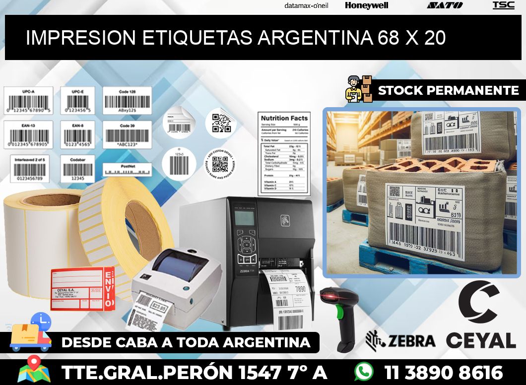 IMPRESION ETIQUETAS ARGENTINA 68 x 20