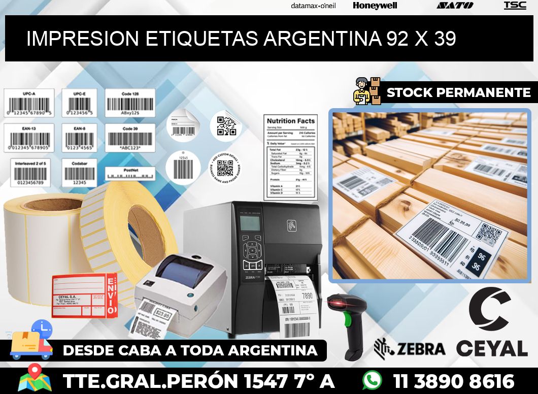 IMPRESION ETIQUETAS ARGENTINA 92 x 39