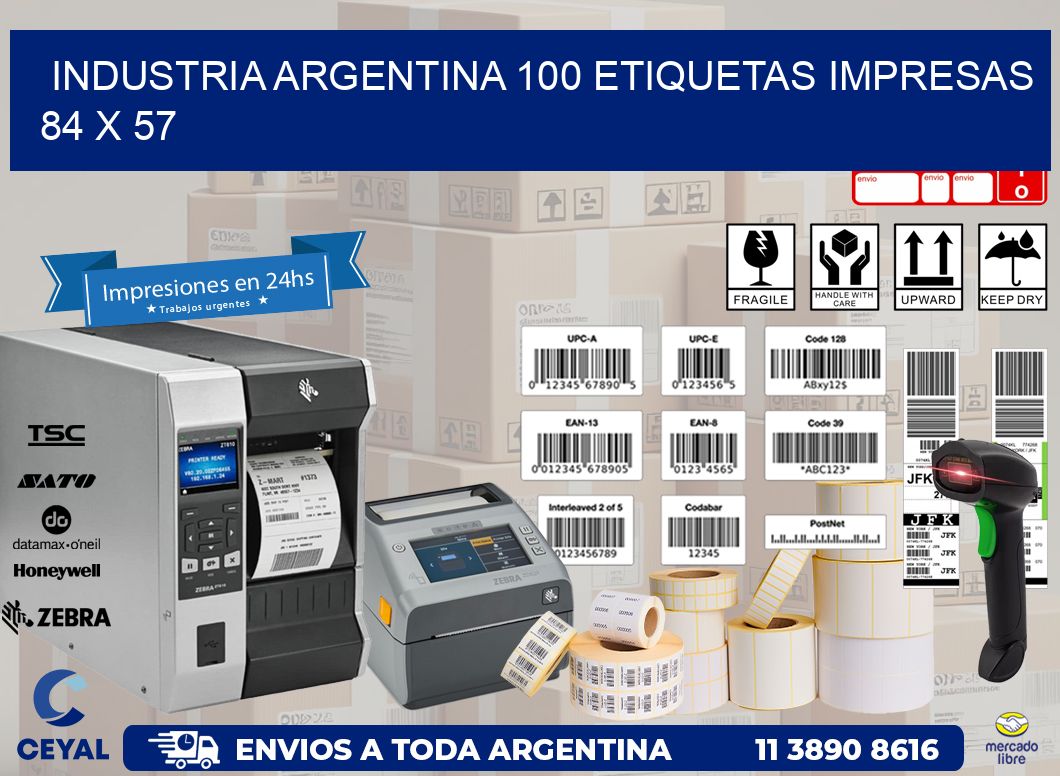 INDUSTRIA ARGENTINA 100 ETIQUETAS IMPRESAS  84 x 57