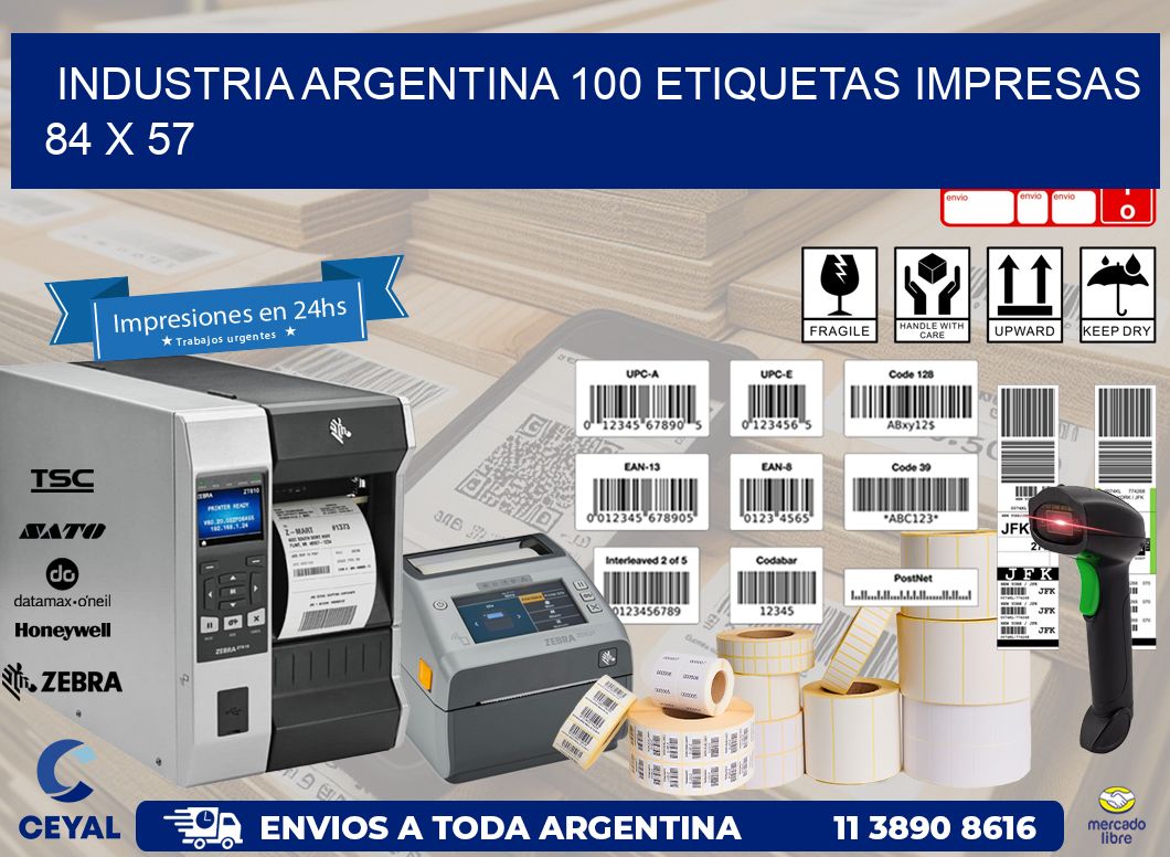 INDUSTRIA ARGENTINA 100 ETIQUETAS IMPRESAS  84 x 57