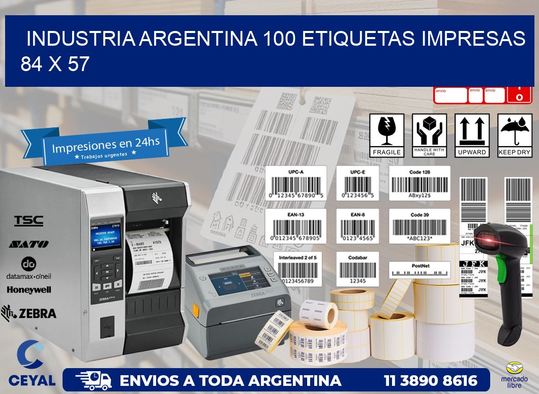 INDUSTRIA ARGENTINA 100 ETIQUETAS IMPRESAS  84 x 57