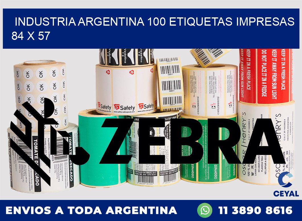 INDUSTRIA ARGENTINA 100 ETIQUETAS IMPRESAS  84 x 57