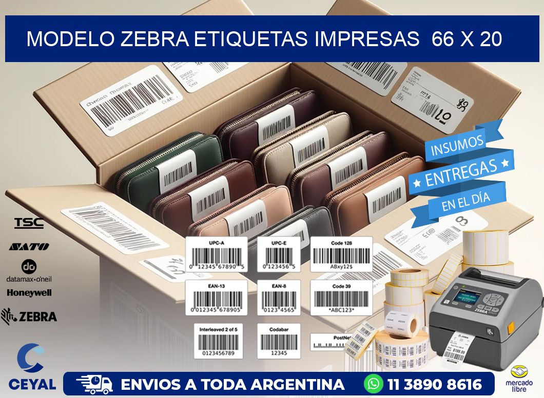 MODELO ZEBRA ETIQUETAS IMPRESAS  66 x 20