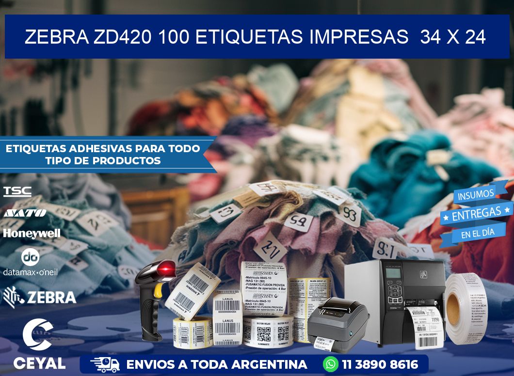 ZEBRA ZD420 100 ETIQUETAS IMPRESAS  34 x 24