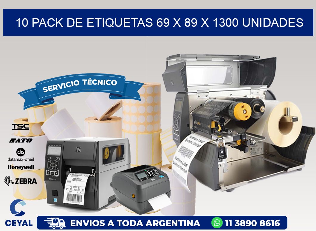 10 PACK DE ETIQUETAS 69 x 89 X 1300 UNIDADES