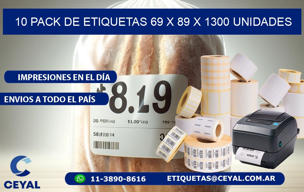 10 PACK DE ETIQUETAS 69 x 89 X 1300 UNIDADES