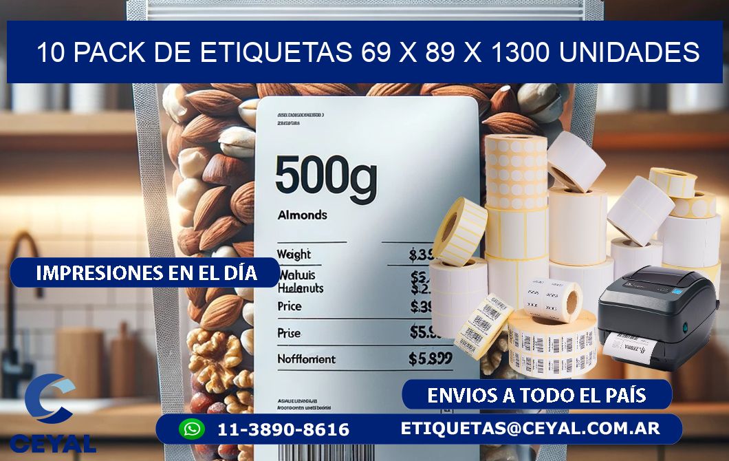 10 PACK DE ETIQUETAS 69 x 89 X 1300 UNIDADES