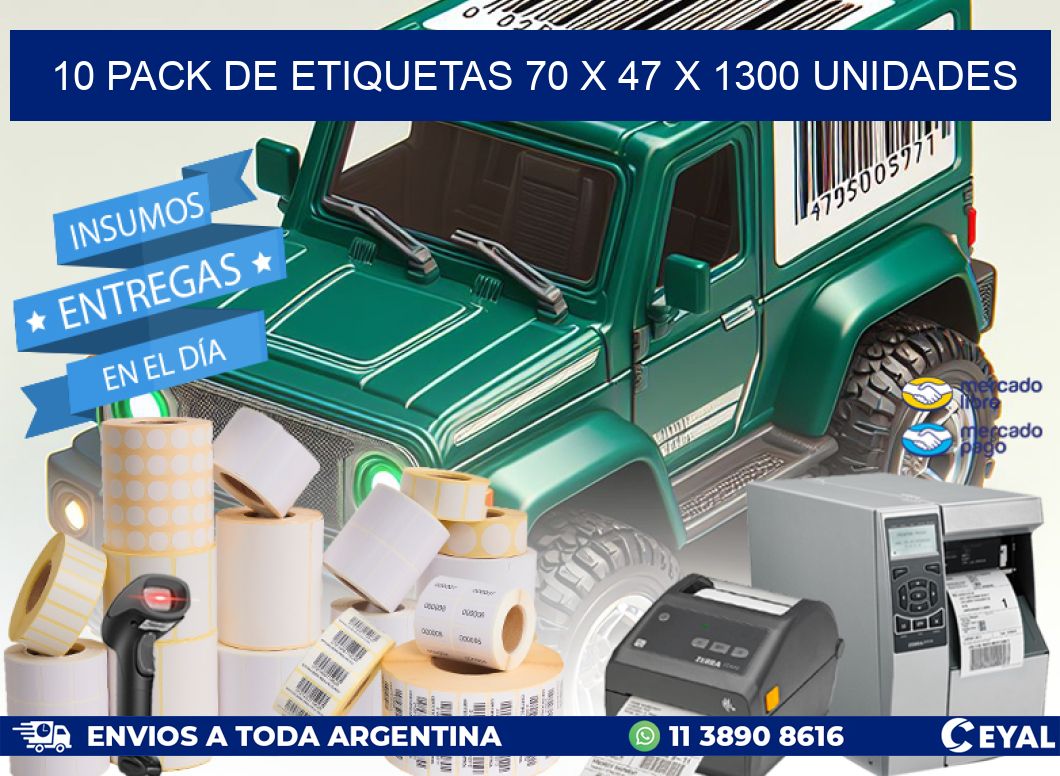 10 PACK DE ETIQUETAS 70 x 47 X 1300 UNIDADES