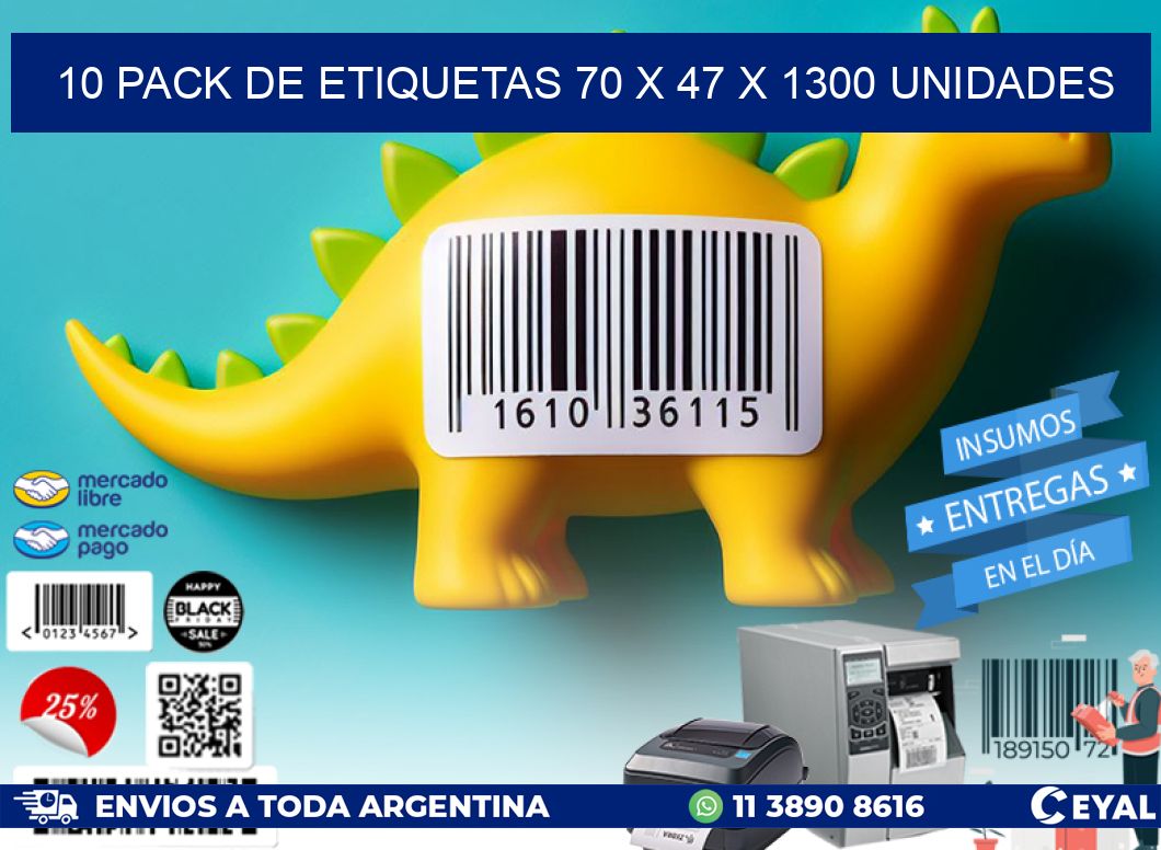 10 PACK DE ETIQUETAS 70 x 47 X 1300 UNIDADES