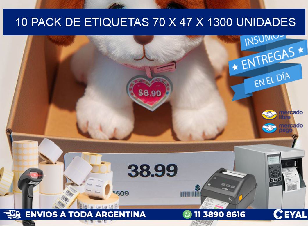 10 PACK DE ETIQUETAS 70 x 47 X 1300 UNIDADES