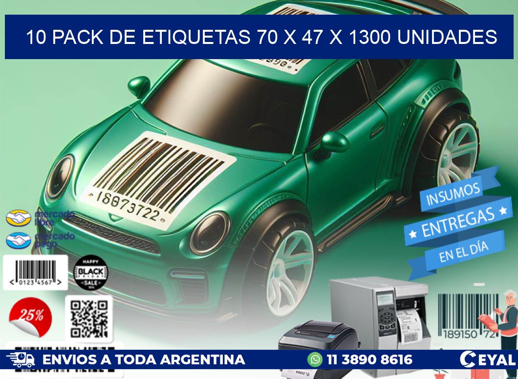 10 PACK DE ETIQUETAS 70 x 47 X 1300 UNIDADES