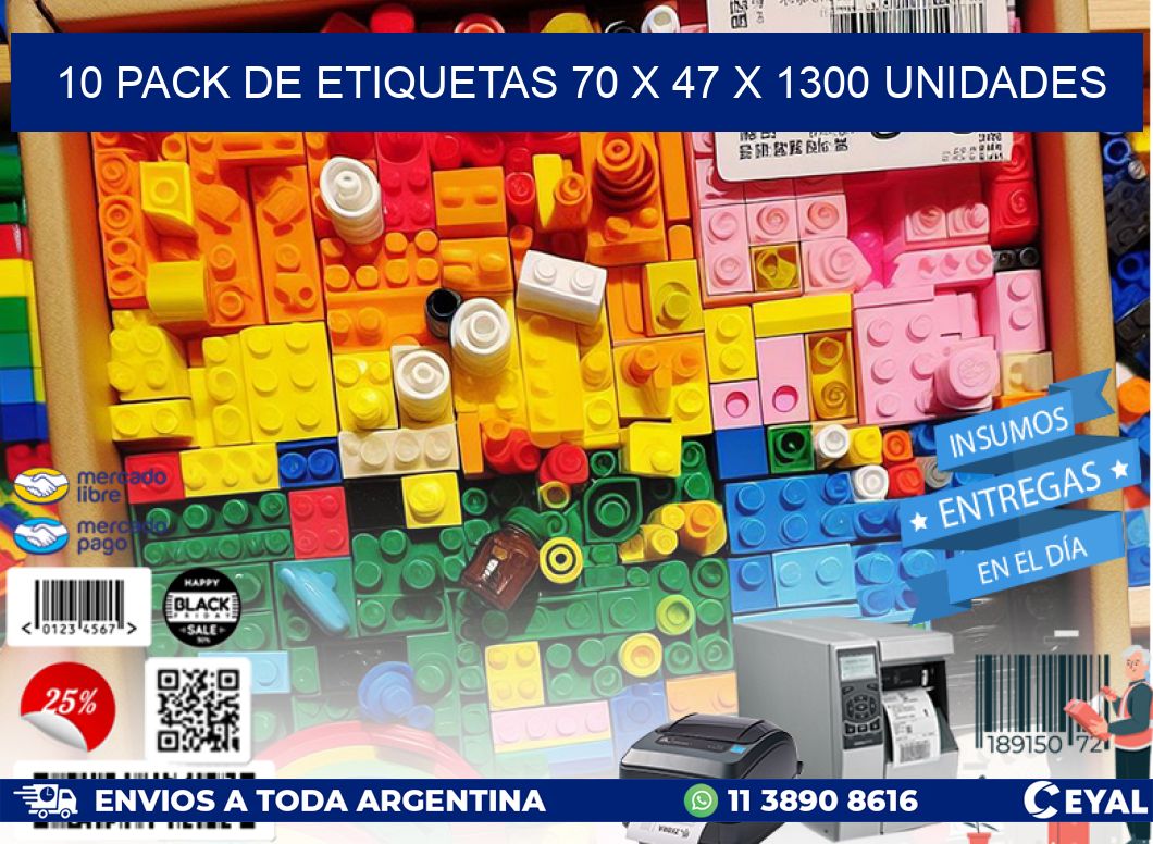 10 PACK DE ETIQUETAS 70 x 47 X 1300 UNIDADES