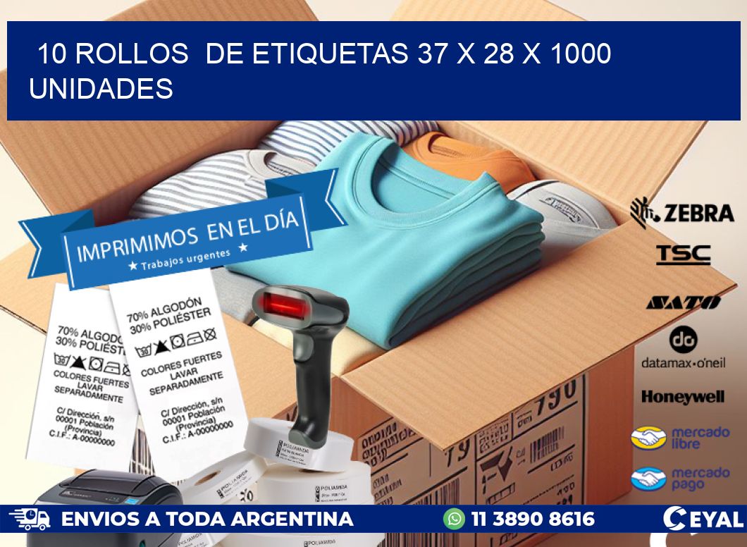 10 ROLLOS  DE ETIQUETAS 37 x 28 X 1000 UNIDADES