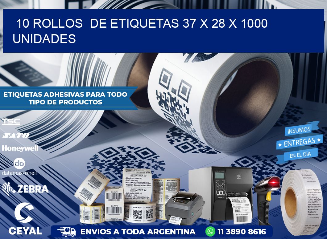 10 ROLLOS  DE ETIQUETAS 37 x 28 X 1000 UNIDADES