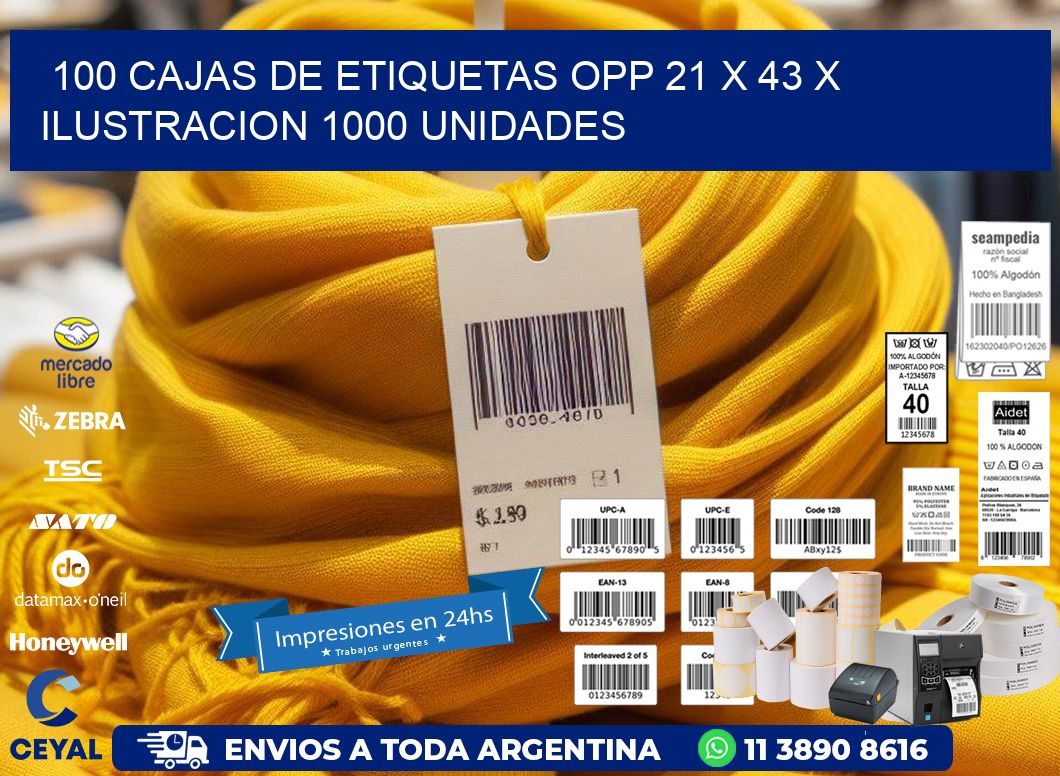 100 CAJAS DE ETIQUETAS OPP 21 x 43 X ILUSTRACION 1000 UNIDADES