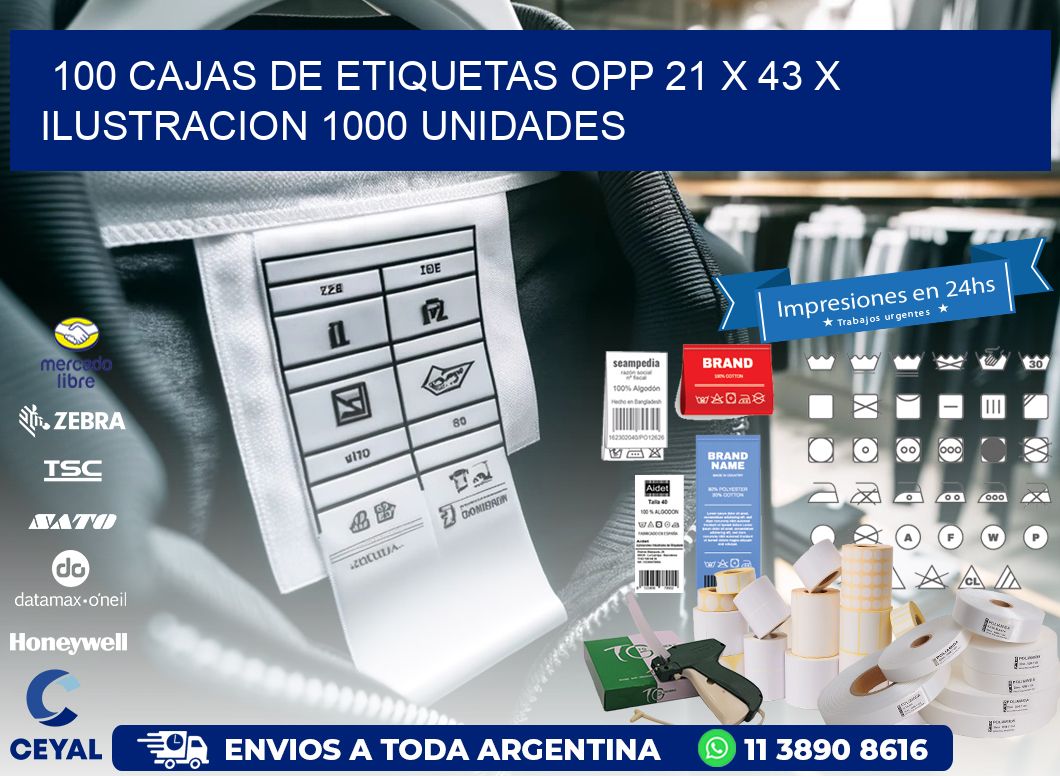 100 CAJAS DE ETIQUETAS OPP 21 x 43 X ILUSTRACION 1000 UNIDADES