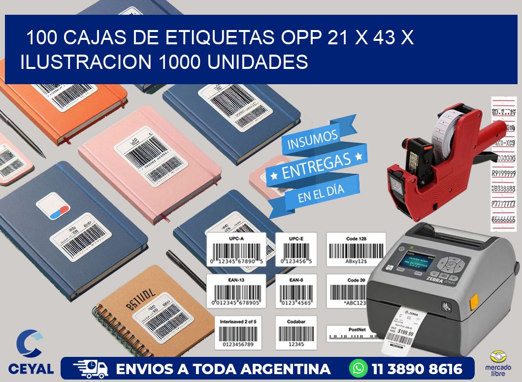 100 CAJAS DE ETIQUETAS OPP 21 x 43 X ILUSTRACION 1000 UNIDADES