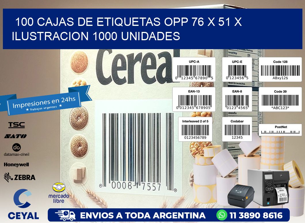 100 CAJAS DE ETIQUETAS OPP 76 x 51 X ILUSTRACION 1000 UNIDADES