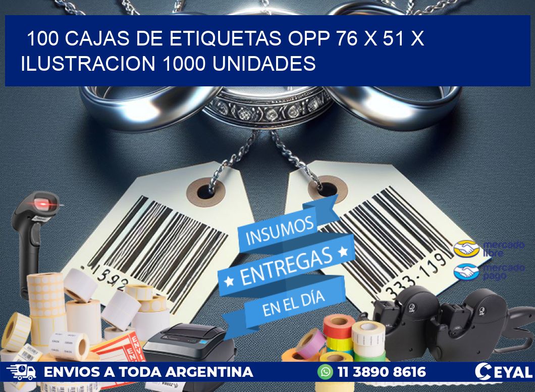 100 CAJAS DE ETIQUETAS OPP 76 x 51 X ILUSTRACION 1000 UNIDADES