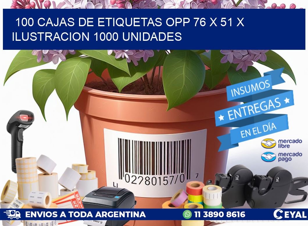 100 CAJAS DE ETIQUETAS OPP 76 x 51 X ILUSTRACION 1000 UNIDADES