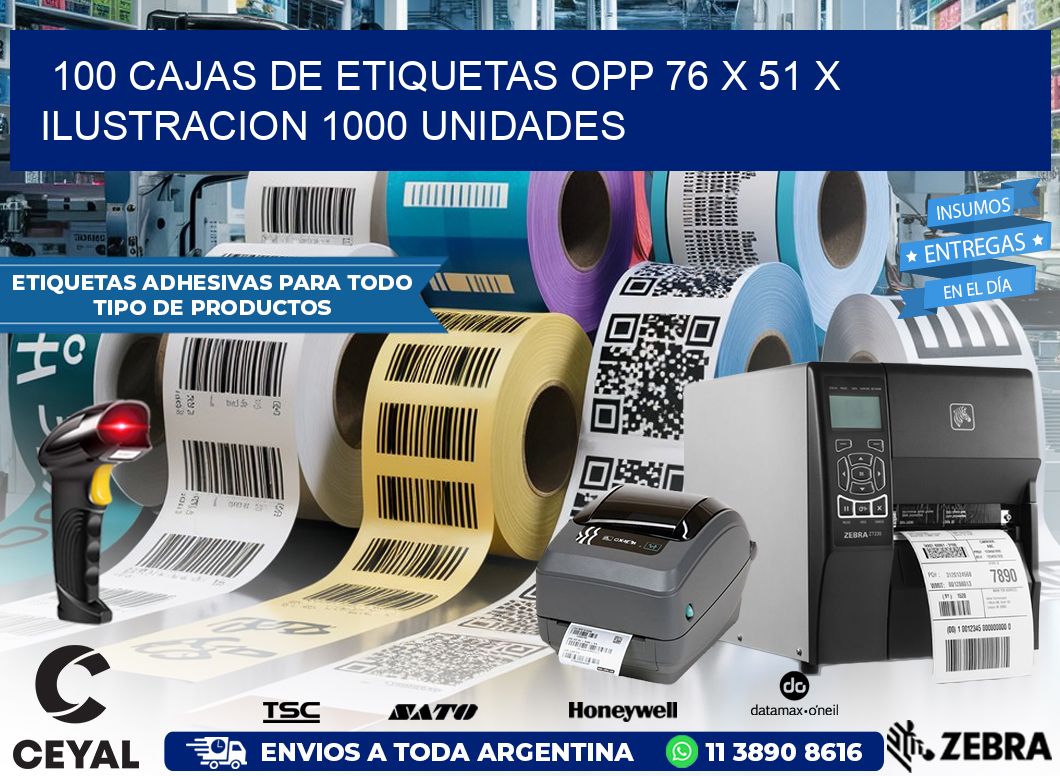 100 CAJAS DE ETIQUETAS OPP 76 x 51 X ILUSTRACION 1000 UNIDADES