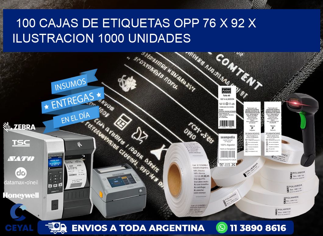 100 CAJAS DE ETIQUETAS OPP 76 x 92 X ILUSTRACION 1000 UNIDADES