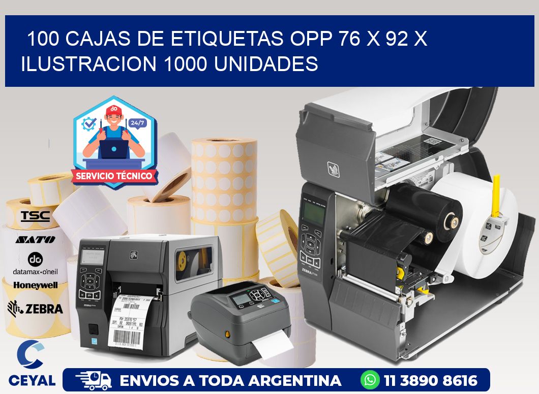 100 CAJAS DE ETIQUETAS OPP 76 x 92 X ILUSTRACION 1000 UNIDADES