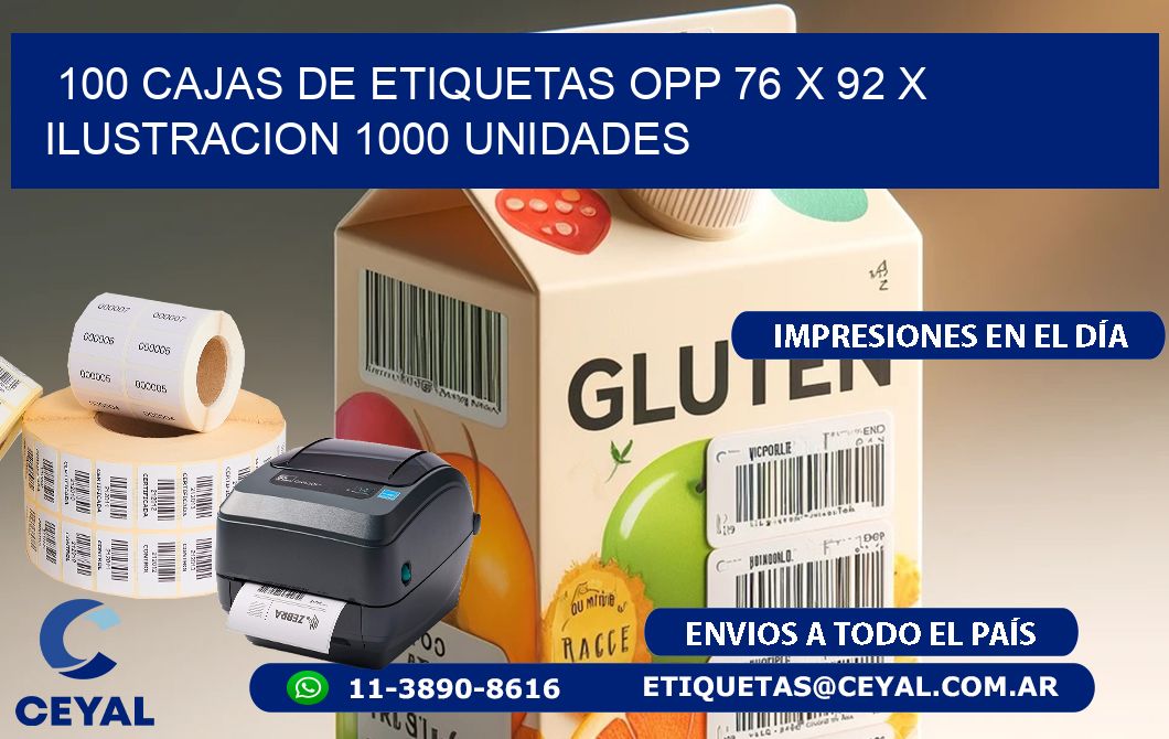 100 CAJAS DE ETIQUETAS OPP 76 x 92 X ILUSTRACION 1000 UNIDADES