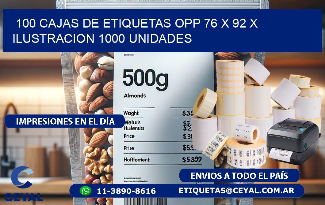 100 CAJAS DE ETIQUETAS OPP 76 x 92 X ILUSTRACION 1000 UNIDADES