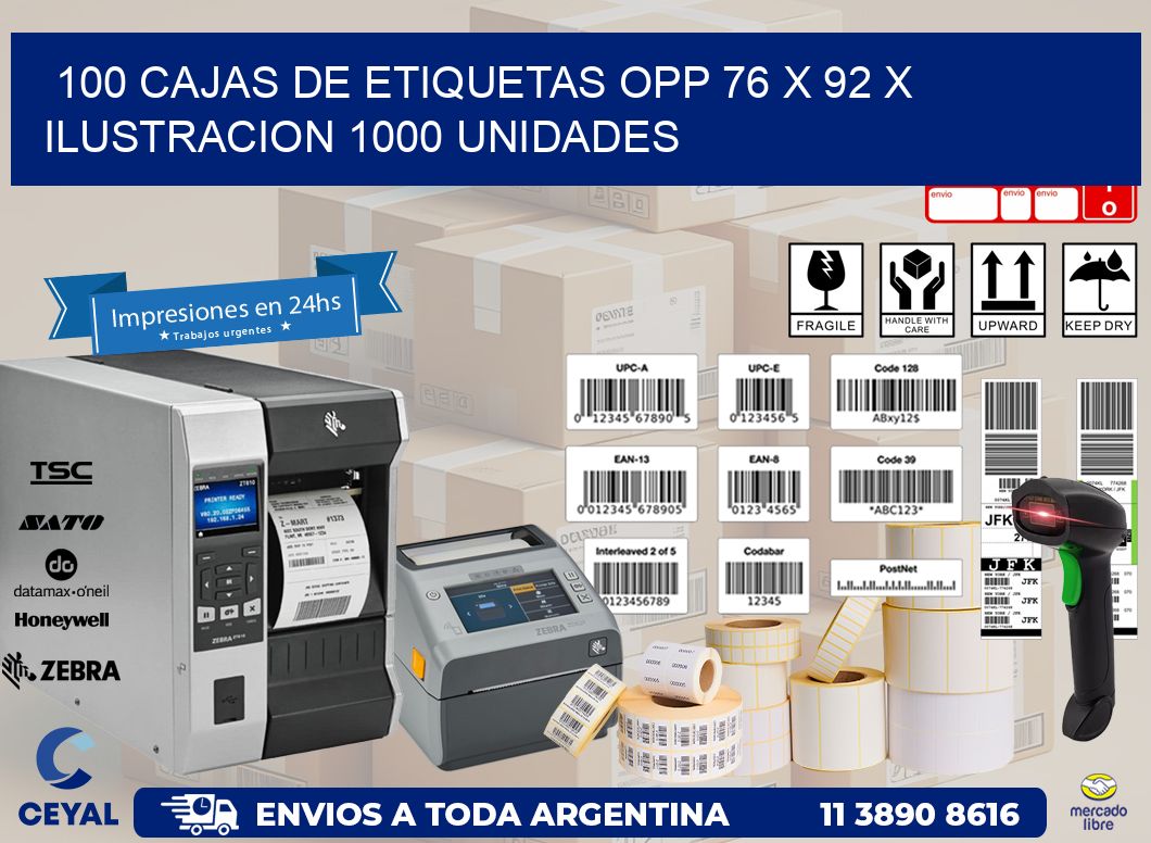 100 CAJAS DE ETIQUETAS OPP 76 x 92 X ILUSTRACION 1000 UNIDADES