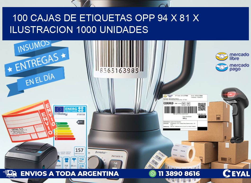 100 CAJAS DE ETIQUETAS OPP 94 x 81 X ILUSTRACION 1000 UNIDADES